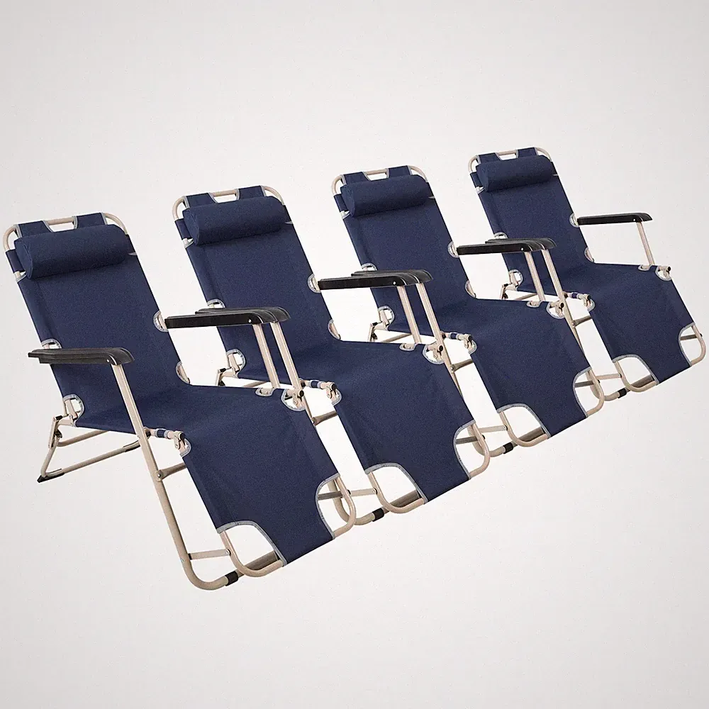 4 Pack Portable Chaise Lounge Chair Flat Folding 60x19 Inch Outdoor