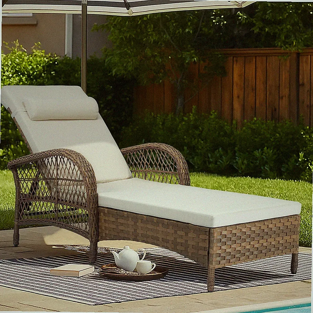 Adjustable Reclining Patio Chaise Lounge Chair Outdoor Wicker Chair w/ Armrest