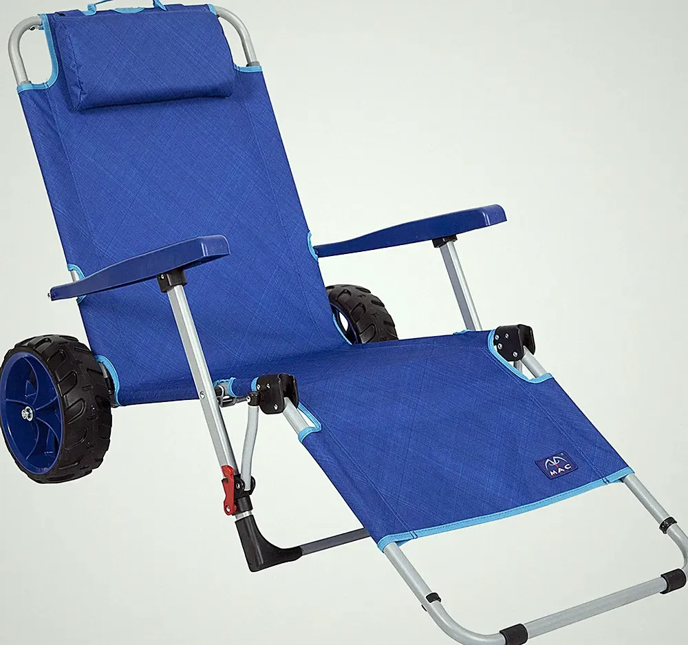Beach Chaise Lounge Reclining Chair Foldable Integrated Wagon Pull Cart Storage