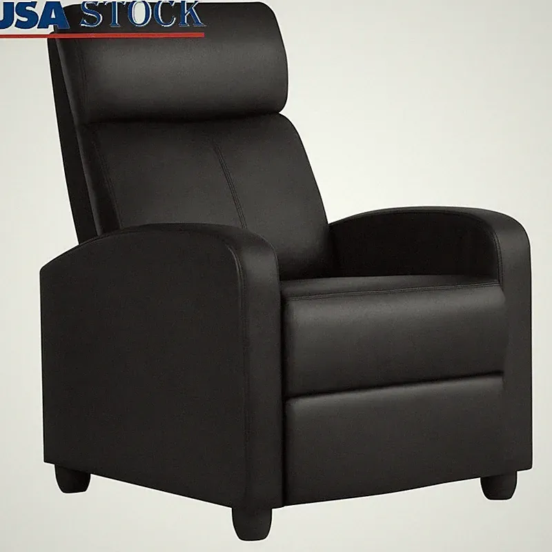 Faux Leather Push Back Recliner Chair Adjustable Theater Seat W/ Lumbar Support