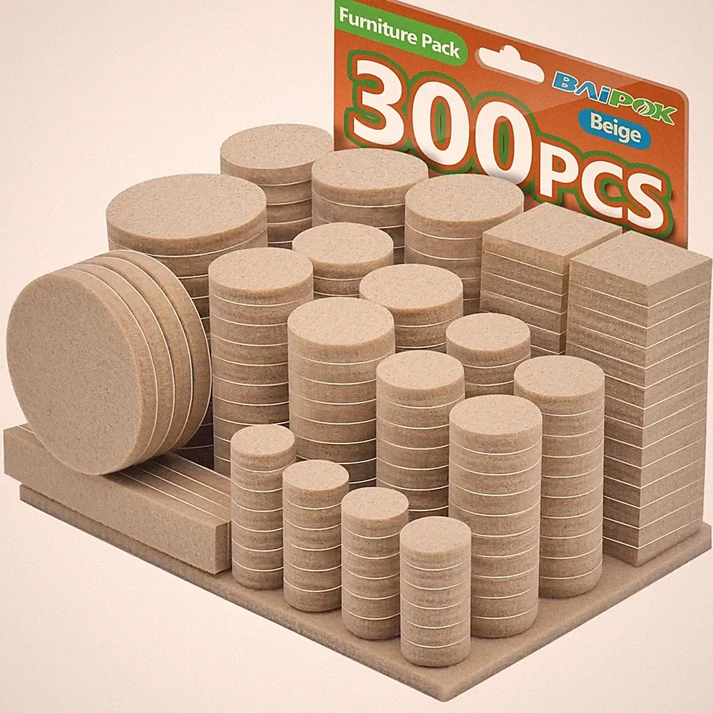 Furniture Pads 300 Pack Premium Felt (Beige), Beige, Beige