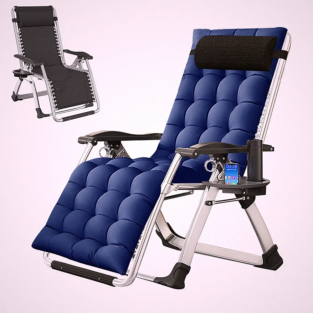 H&ZT Zero Gravity Chair Lawn Patio Recliner Lounger Folding Chaise &Blue Cushion