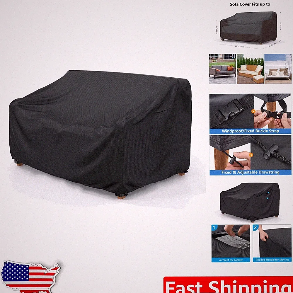 Heavy Duty Waterproof Patio Sofa Cover - 60" Outdoor Loveseat, Air Vent, Straps