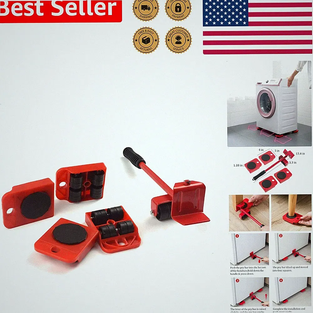 Heavy Furniture Moving Sliders 4pc Lifter Tool Set Easy Safe Refrigerator Sofa