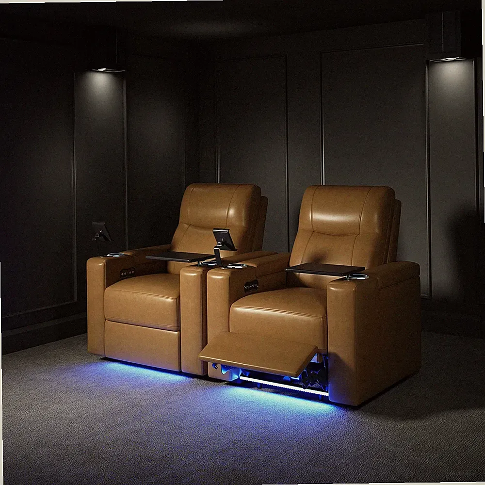Lapin Built-in Lighting Genuine Leather Power Recliner with Adjustable Headrest
