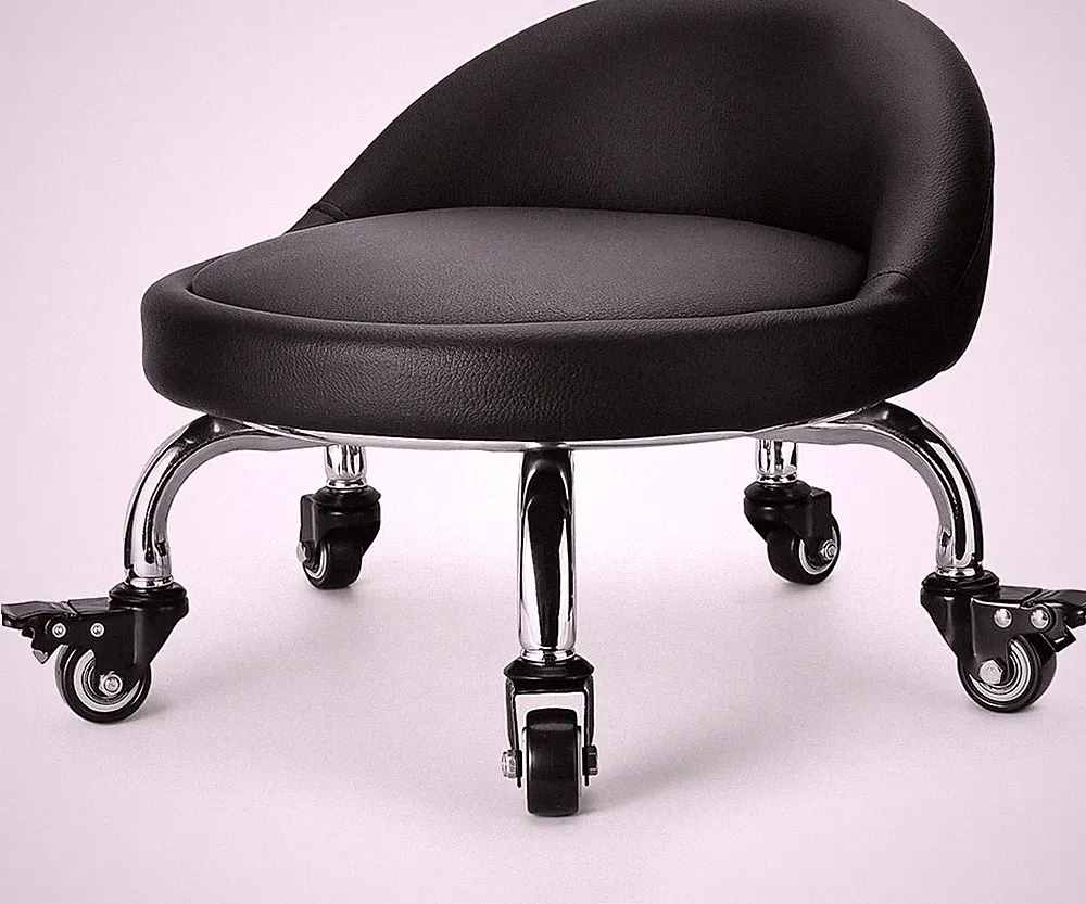 Low Height Rolling Stool with Backrest - PU Leather Chair for Home & Office