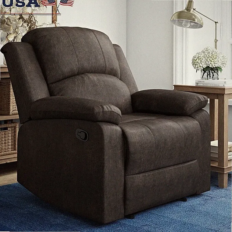 Manual Recliner Faux Suede Chair Padded Armrest Comfort Tufted Indoor Seating US