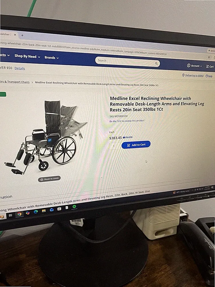 Medline Excel Recliner Wheelchair, 20in Seat, 350lb capacity, Leg Rests