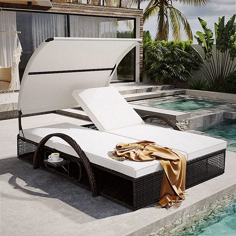 Outdoor Steel Sun Lounger Adjustable Chaise Lounge Chair for Patio Beach Garden