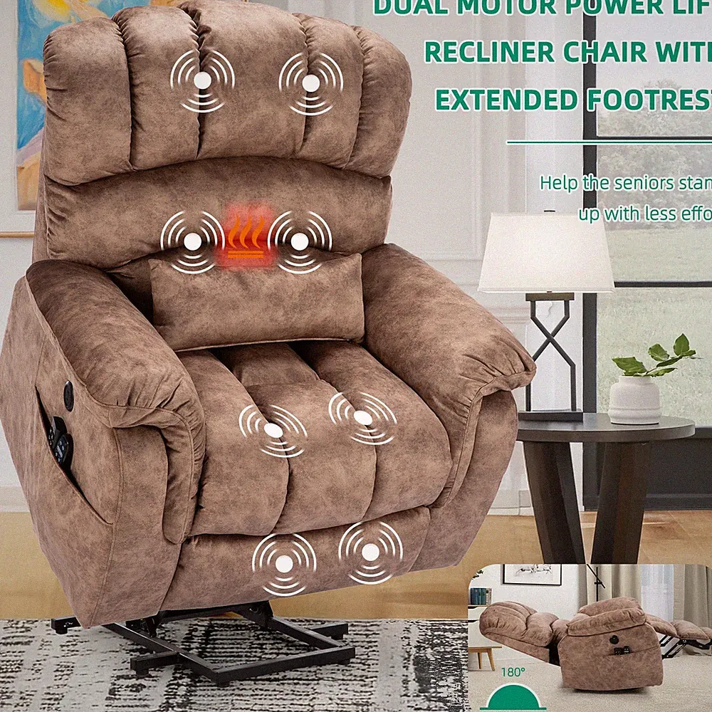 Oversized Lay Flat Power Lift Recliner Electric Massage Sleeping Chair with Heat