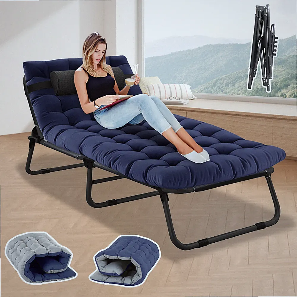 SLSY Reclining Patio Chairs Outdoor Folding Lounge Chair &Mattress Camping Cot